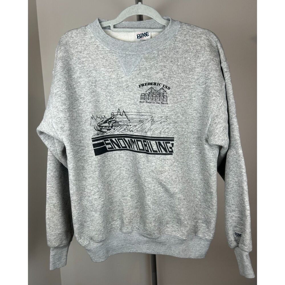 Vintage Bike Snowmobile Sweatshirt USA Made Potter County L Gray 80s Distressed